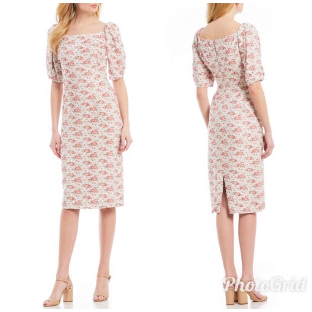ANTONIO MELANI Floral Midi Dress Off The Shoulder Puff Sleeve 60s 90s Size 4 New